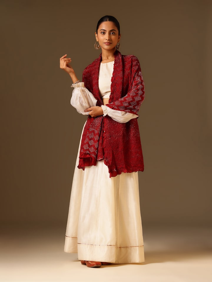 Maroon Silk Bandhani Tie & Dye Dupatta