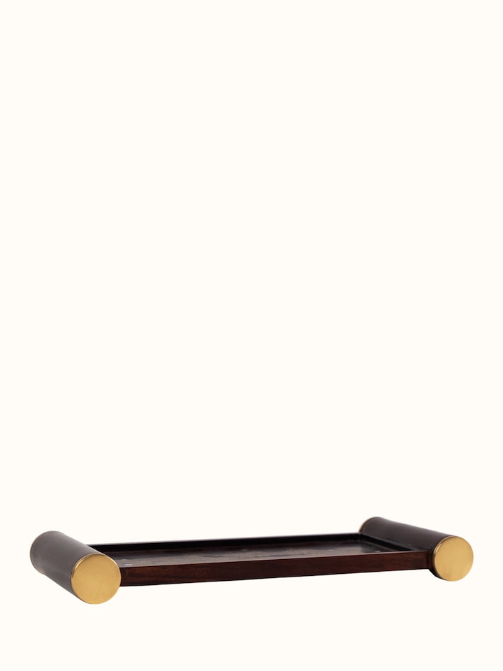 Side view of the Kamal Tarkashi Teak Wood Tray Large