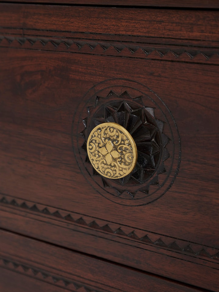 Detail of natural cane texture on cabinet door – sustainable wood furniture by Swadesh