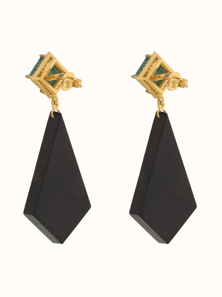 Back side view of Tarkashi silver drop earrings