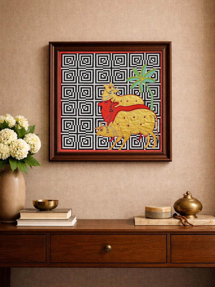 Left-side view of the Cows Geometric Illusion Pichwai Painting