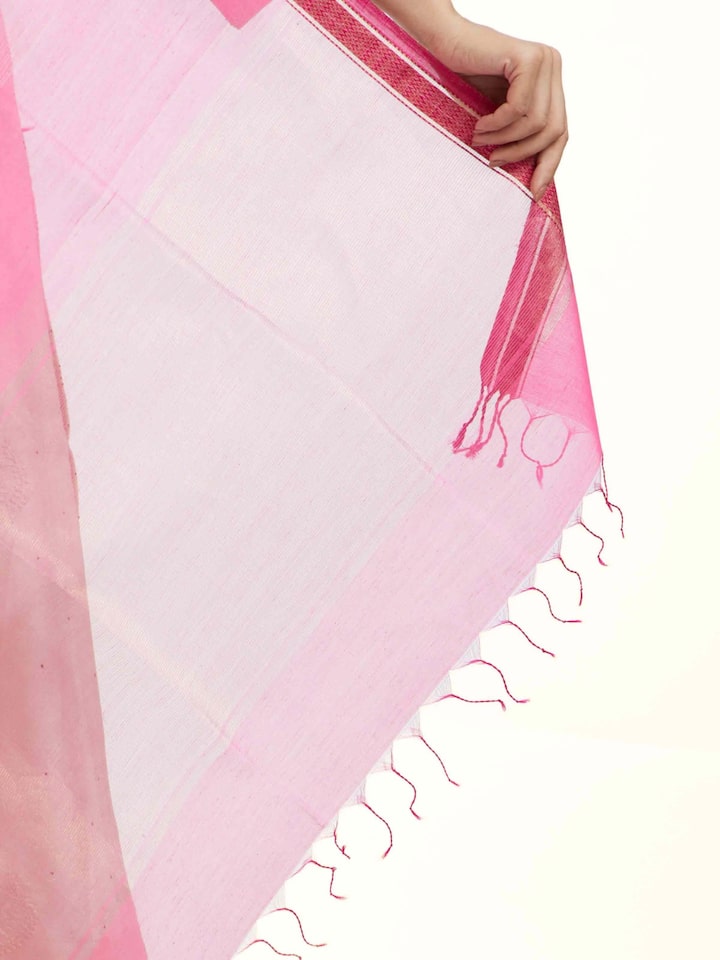 Draped detail view of the Fuschia Cotton Silk Maheshwari Zari Border Dupatta