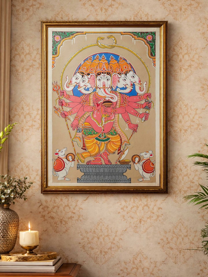 Side view of the Ganesha Pattachitra Silk Painting