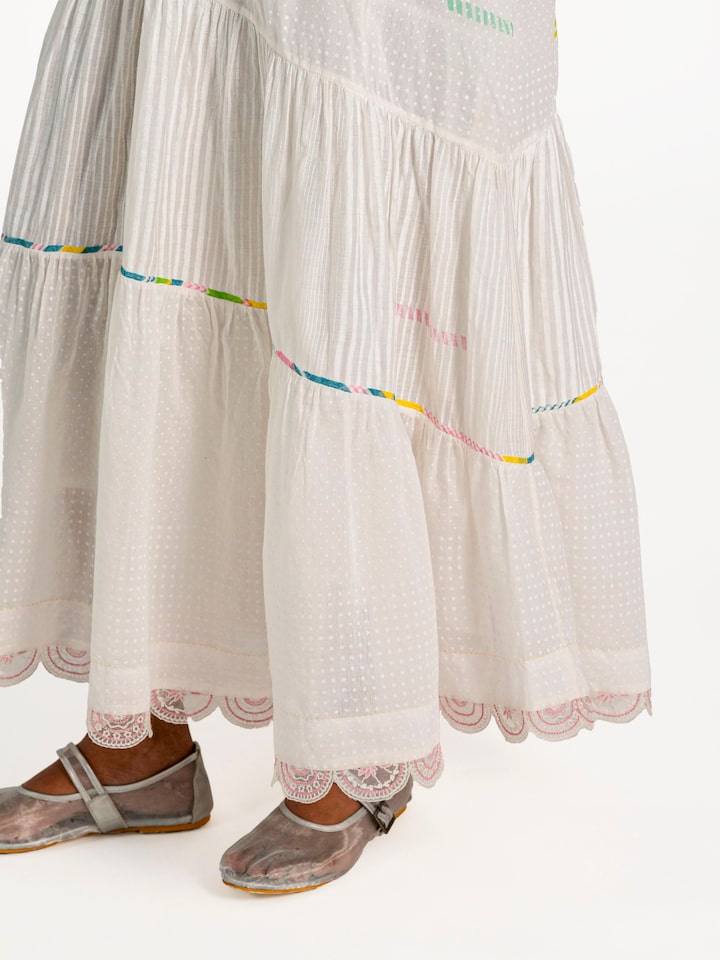 Back view of the Off-white Cotton Silk Handloom Dress