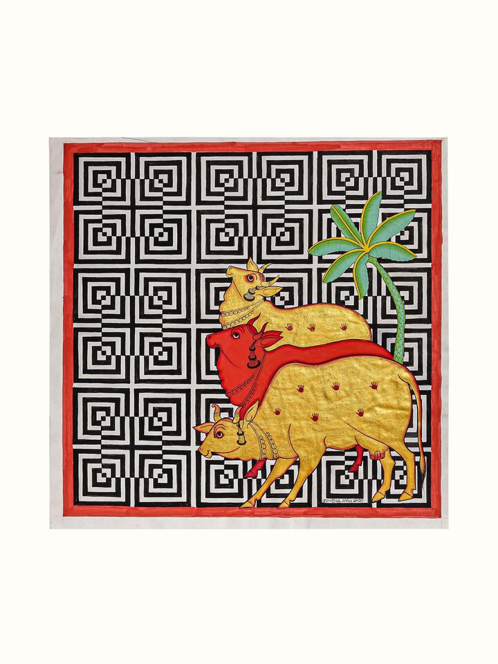 Front view of the Cows Geometric Illusion Pichwai Painting