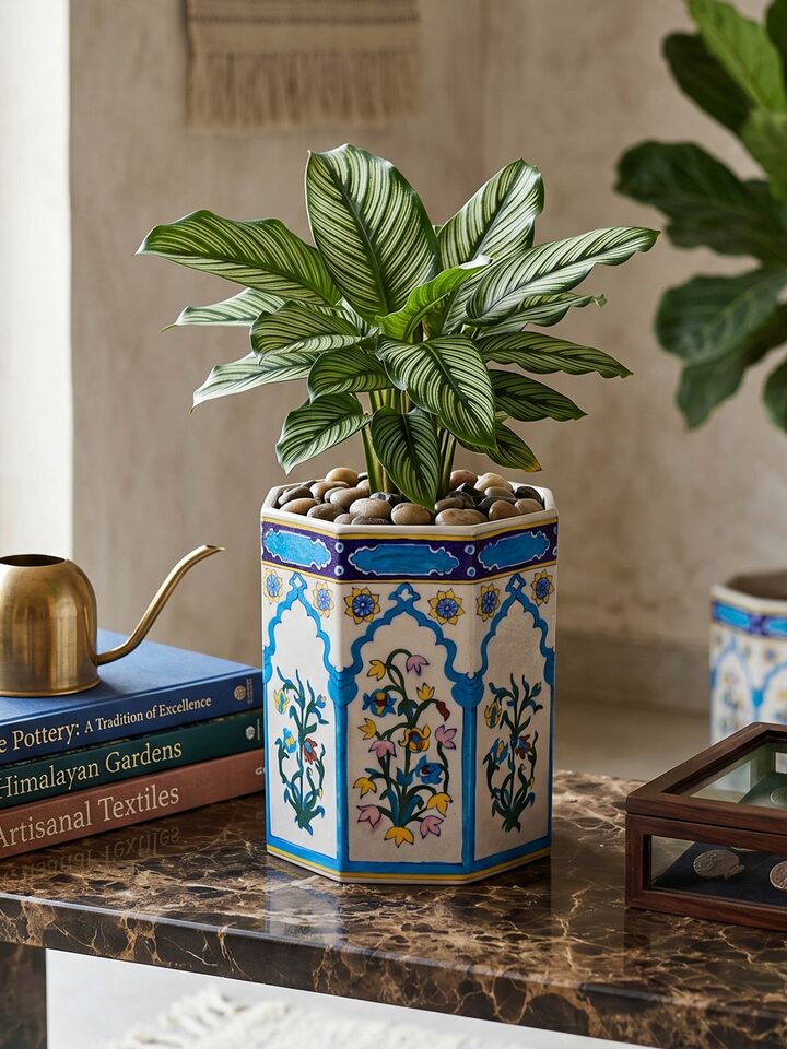 Front view of the Blue Pottery Jharokha Ceramic Planter