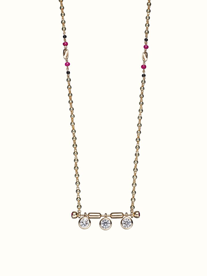 front view of open setting 14 karat gold mangalsutra with minimalist design