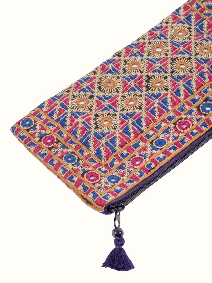 Overall view of Kutchi Embroidered Clutch Bag displaying the complete design and craftsmanship