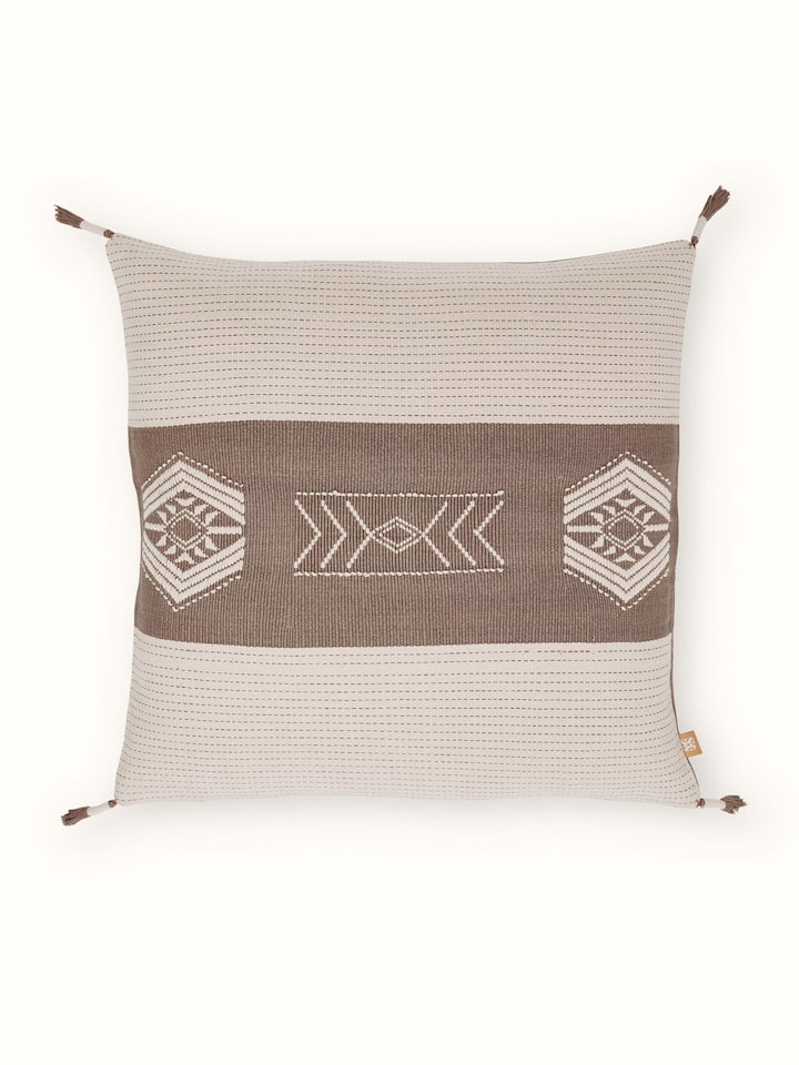Ridhima Khaki Buta Cotton Naga Handloom Cushion Cover