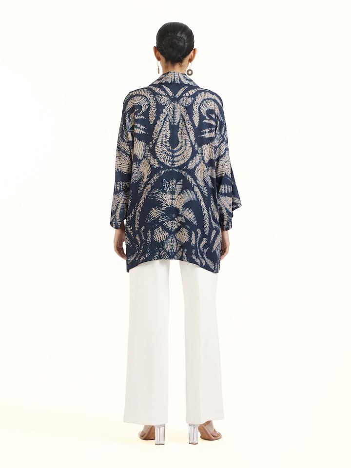 Back view of Blue Modal Shibori Shirt showing the back design