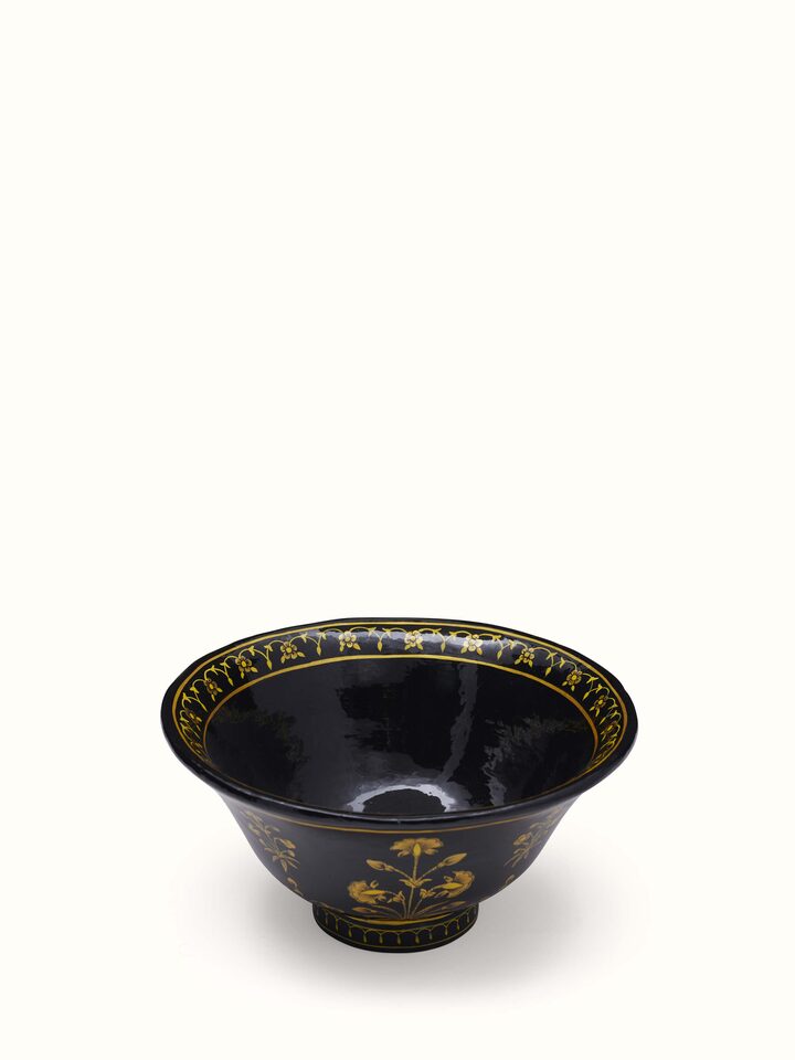 Alternate view of Blue Papier Mache Paper Pulp Bowl highlighting its round shape and blue hue.