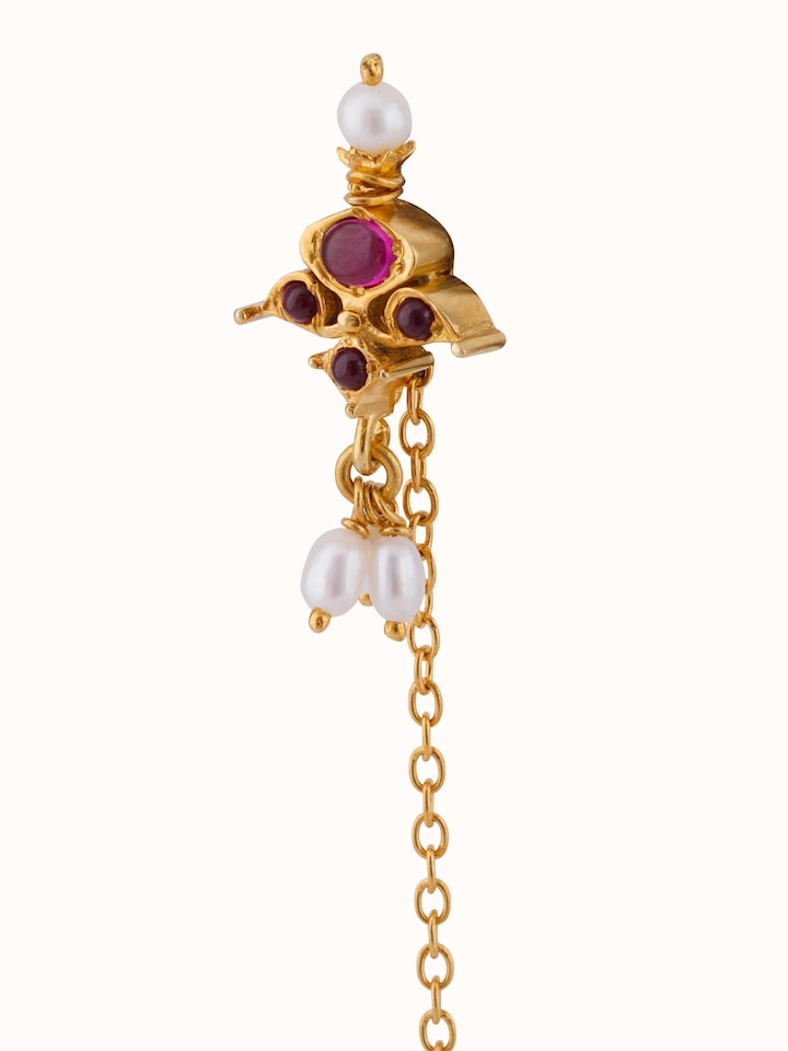 Overview of Guttapusalu Silver Drop Earrings showing the complete piece laid out