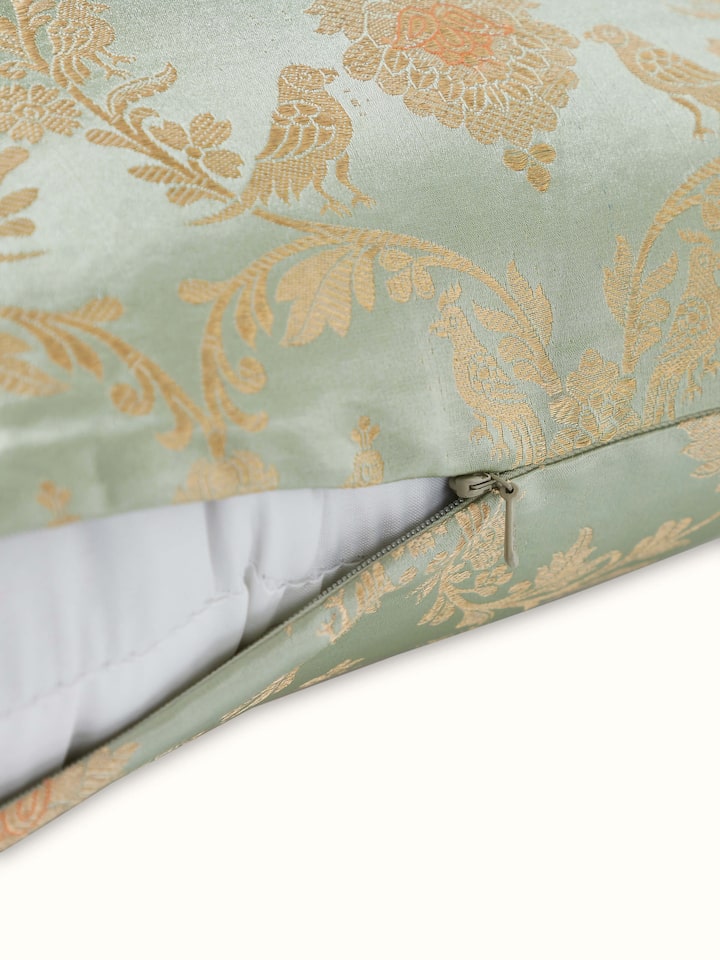 Angled view highlighting the woven jaal pattern and silk texture.