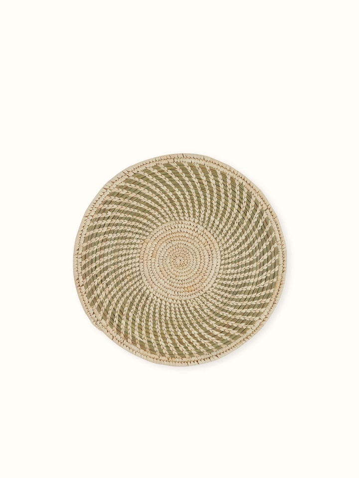Front view of Amodini Light Green Solid Round Natural Fibre Sabai Grass Table Mats (2 Pcs) by Swadesh