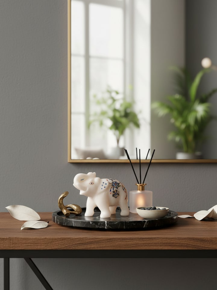 Lifestyle view of Pacchikari Elephant Marble Figurine