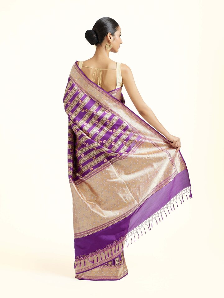 Back view of the Purple Banarasi Handloom Kadhwa Saree