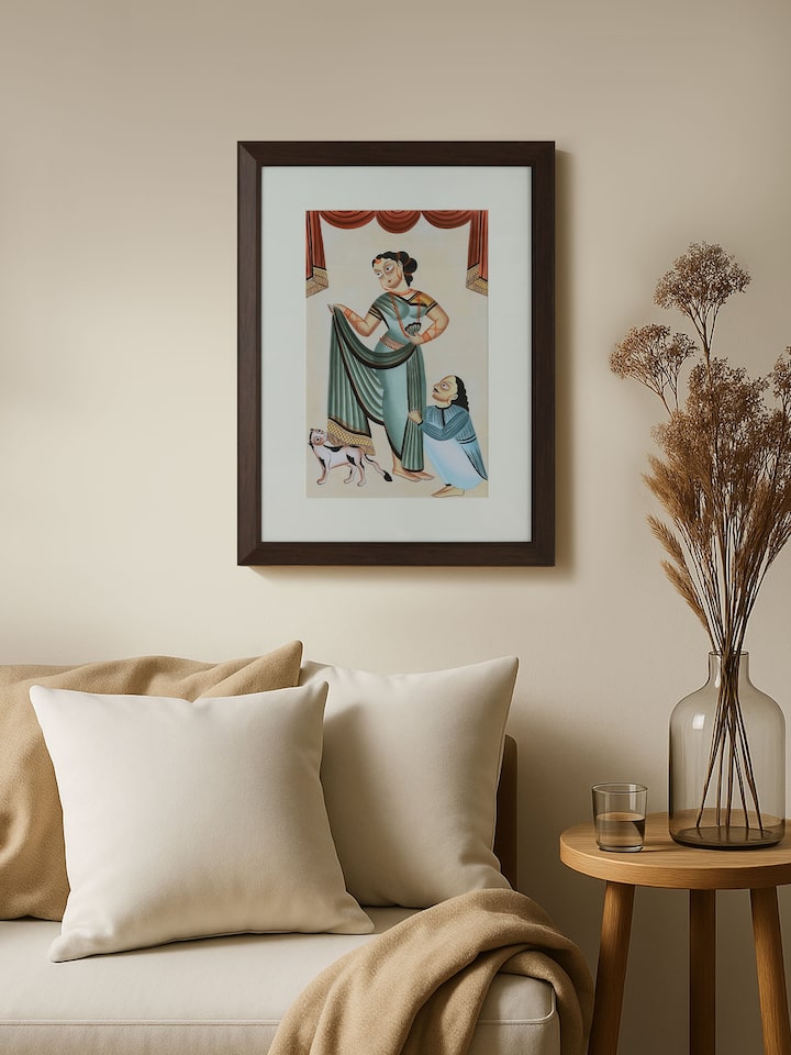 Lifestyle view of Man Woman Kalighat Painting
