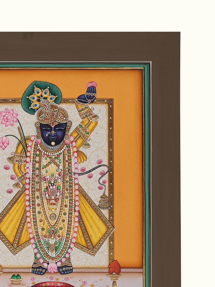 Close-up detail of the Shrinathji in Gold Miniature Painting