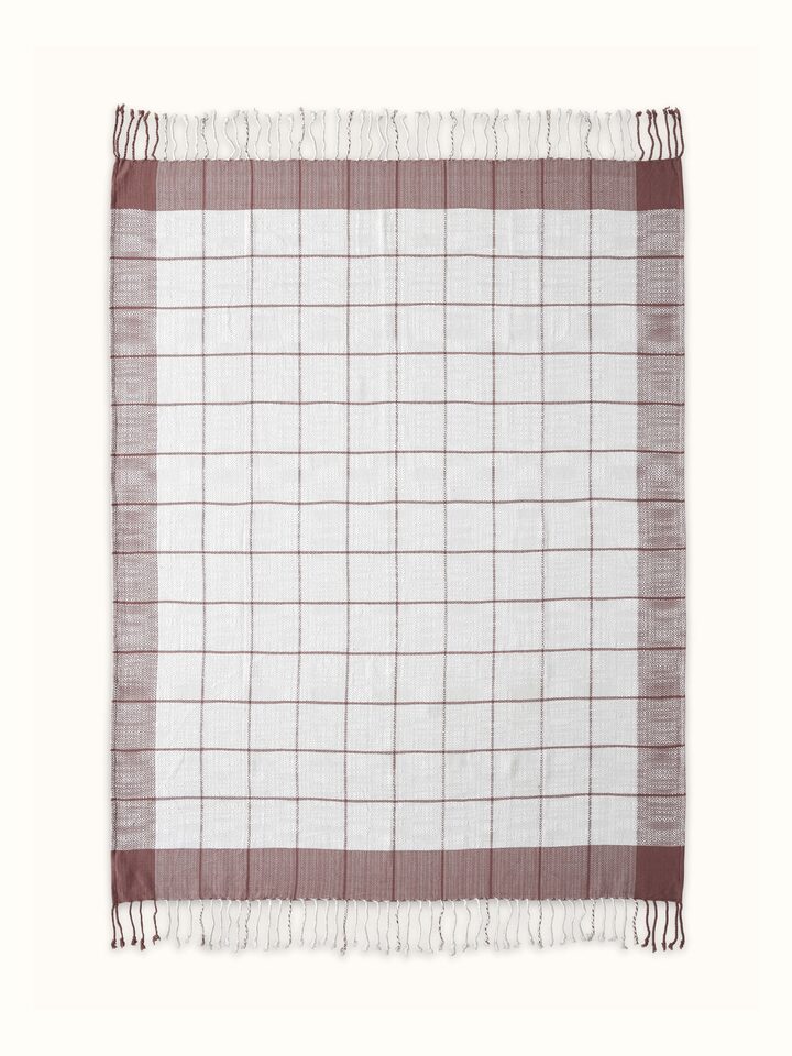 Front view of blush pink cotton twill throw with handloom weave and soft texture.