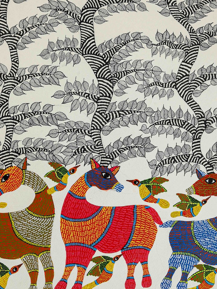 Front detail view of the Antlers Of Eternity Gond Art