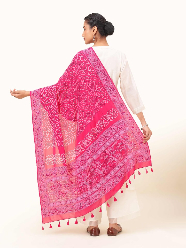 Pink Georgette Bandhani Tie & Dye Dupatta