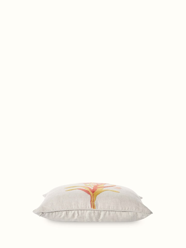 Mansur Peach Tulip Linen Kashmir Chain Stitch Hand Embroidery Cushion Cover