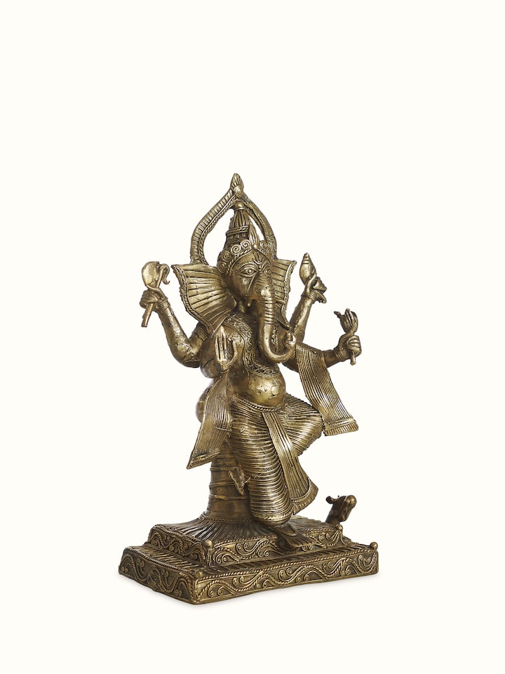 Angled view of Dhokra Brass Ganesha Idol