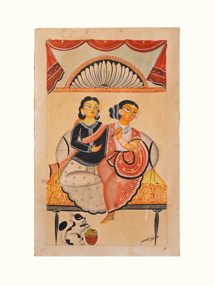Babu culture Kalighat painting in traditional Bengali folk art style – front view