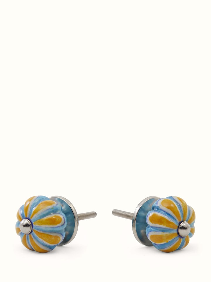 Top view of Blue Pottery Round Rib Door Knob Set