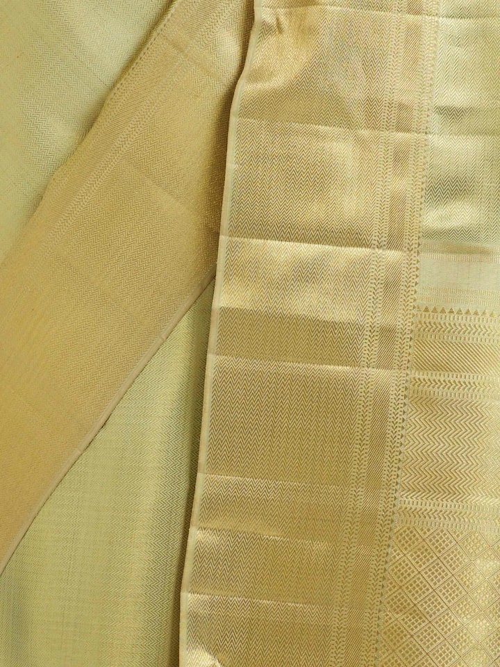 Detailed view of Green Kancheepuram Silk Zari Saree focusing on the fine craftsmanship and texture