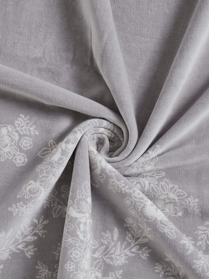 Shivranjini Handblock Printed Light Grey Floral Border Throw