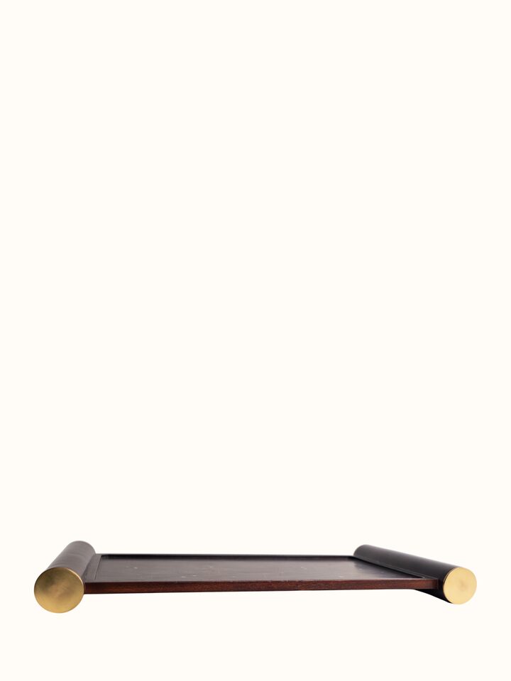 Top view of the Kamal Tarkashi Teak Wood Tray Large
