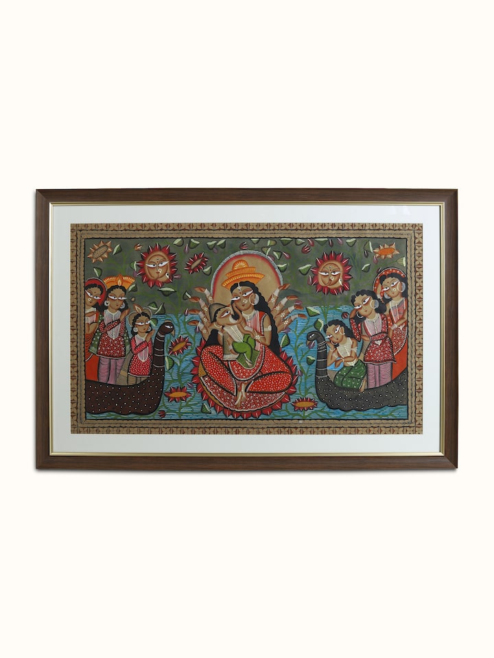 Front view of Durga Family Kalighat Painting