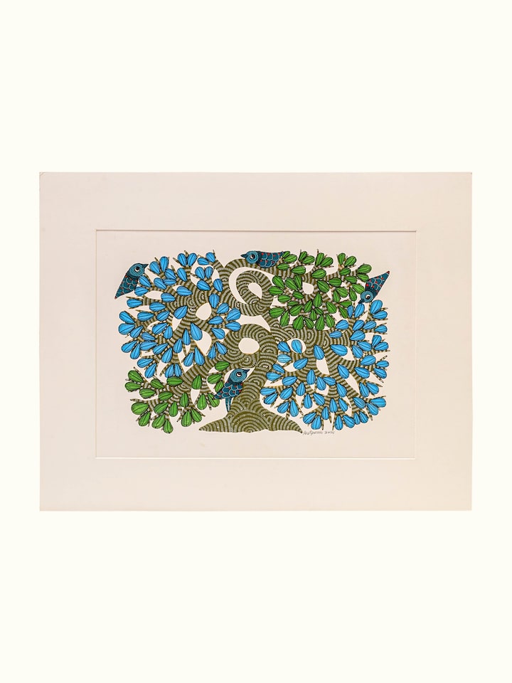 Front view of the Feathered Tree Gond Art