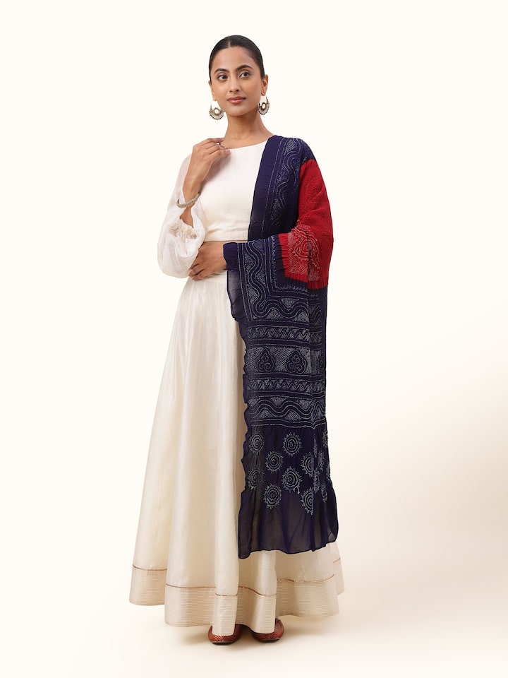 Blue Georgette Bandhani Tie & Dye Dupatta