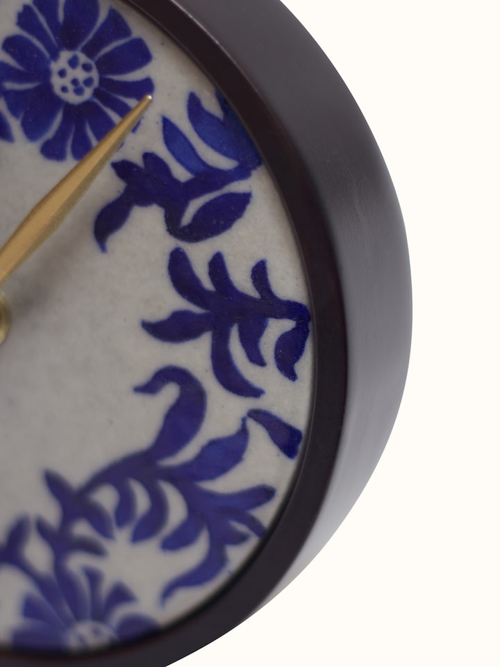 Detail shot of Blue Pottery Ceramic Table Clock