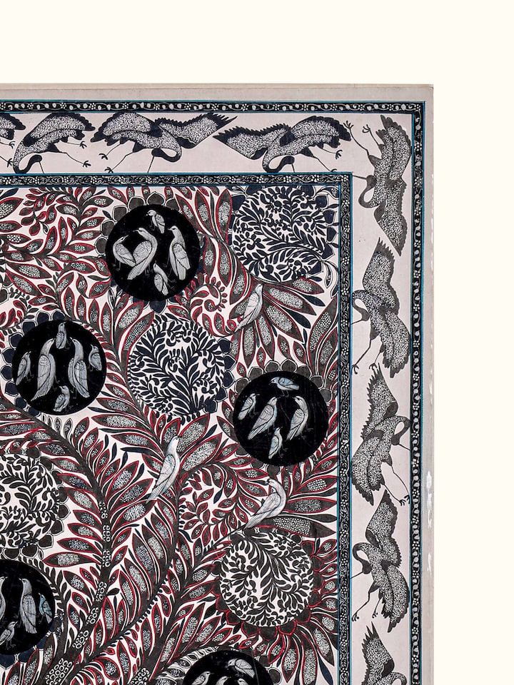 Close-up detail of the Tree Of Life Sarus Miniature Painting