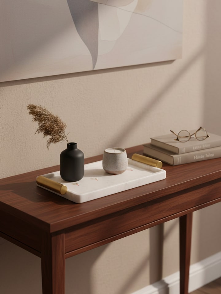lifestyle view of marble pacchikari large tray