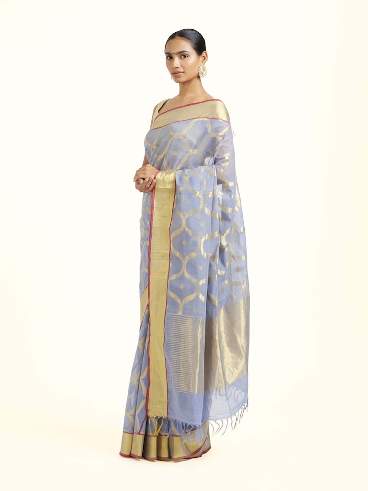 Side view of the Grey Cotton Venkatagiri Saree
