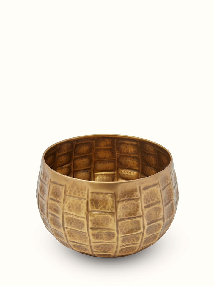 Side view of Antique Brass Planter showcasing its overall shape and design.