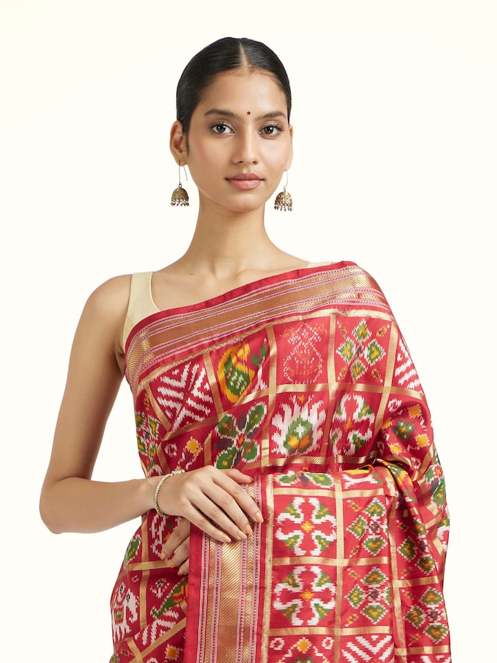 Multicolor Silk Pochampally Single Ikat Saree