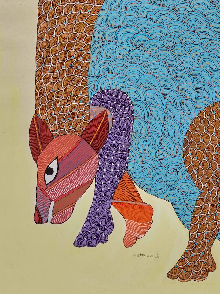 Detail view of the Before The Kill Gond Art