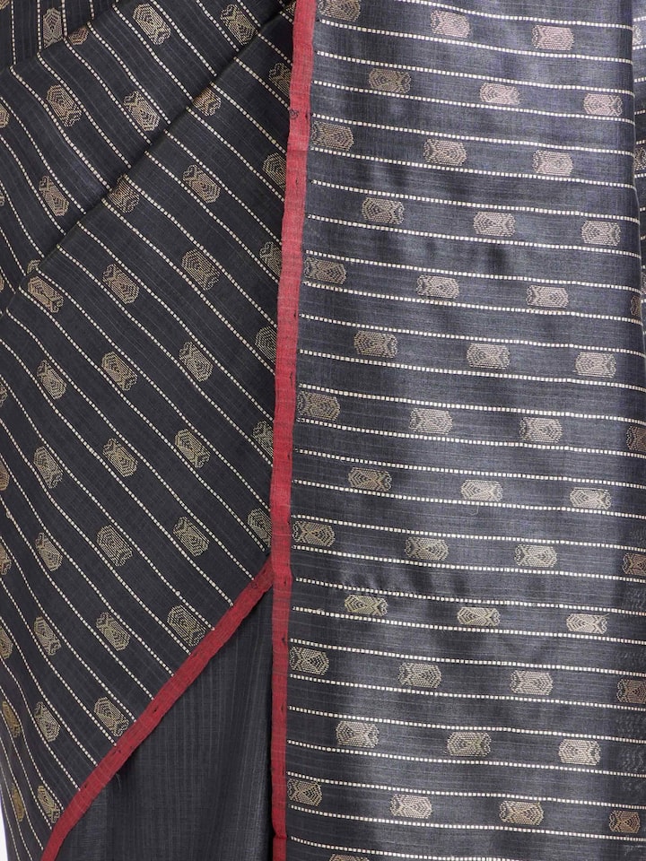 Detailed view of Blue Tussar Silk Odisha Ikat Saree focusing on the fine craftsmanship and texture