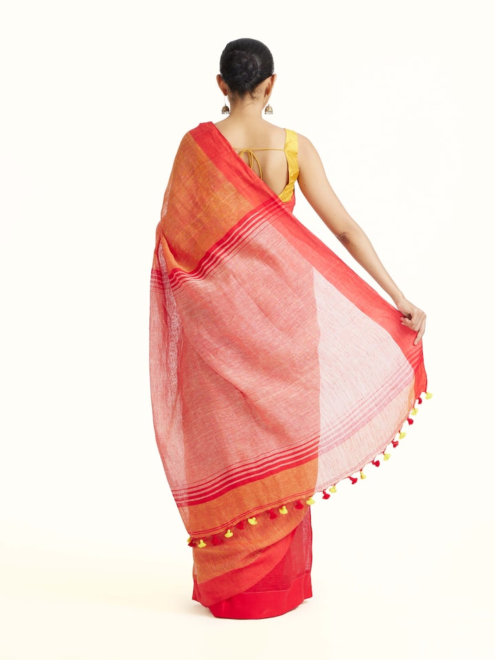 Back view of the Orange Linen Saree