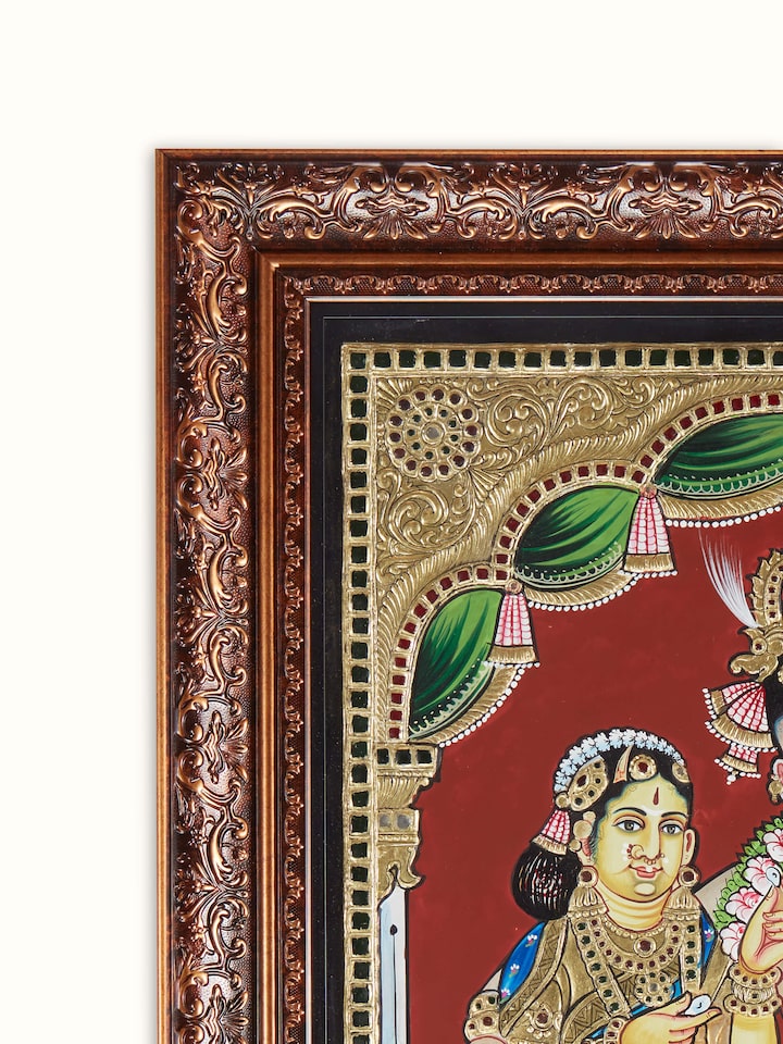 Close-up detail of the Krishna Thanjavur Painting