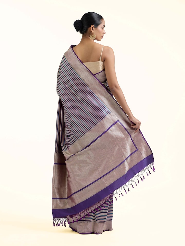 Back view of Banarasi Kadhwa Silk Saree emphasizing the overall design and fine details