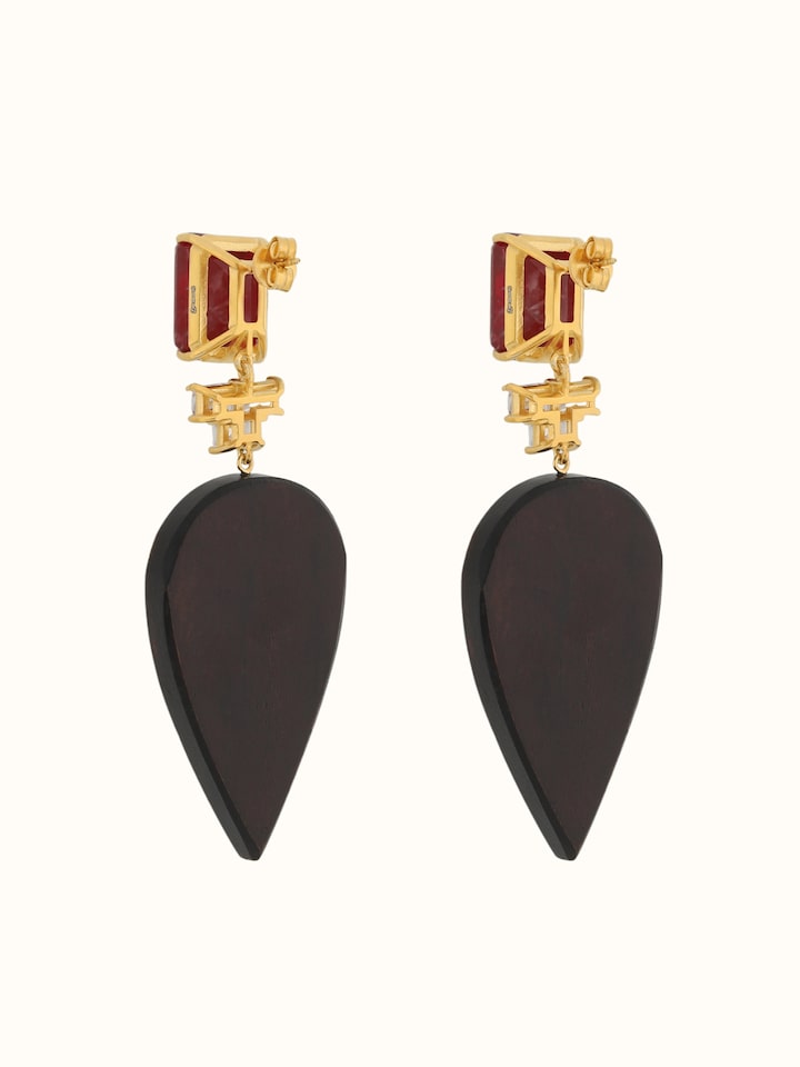 back view of tarkashi silver drop earrings