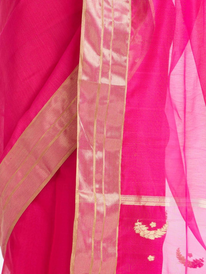 Detailed view of Pink Mulberry Silk Chanderi Saree focusing on the fine craftsmanship and texture