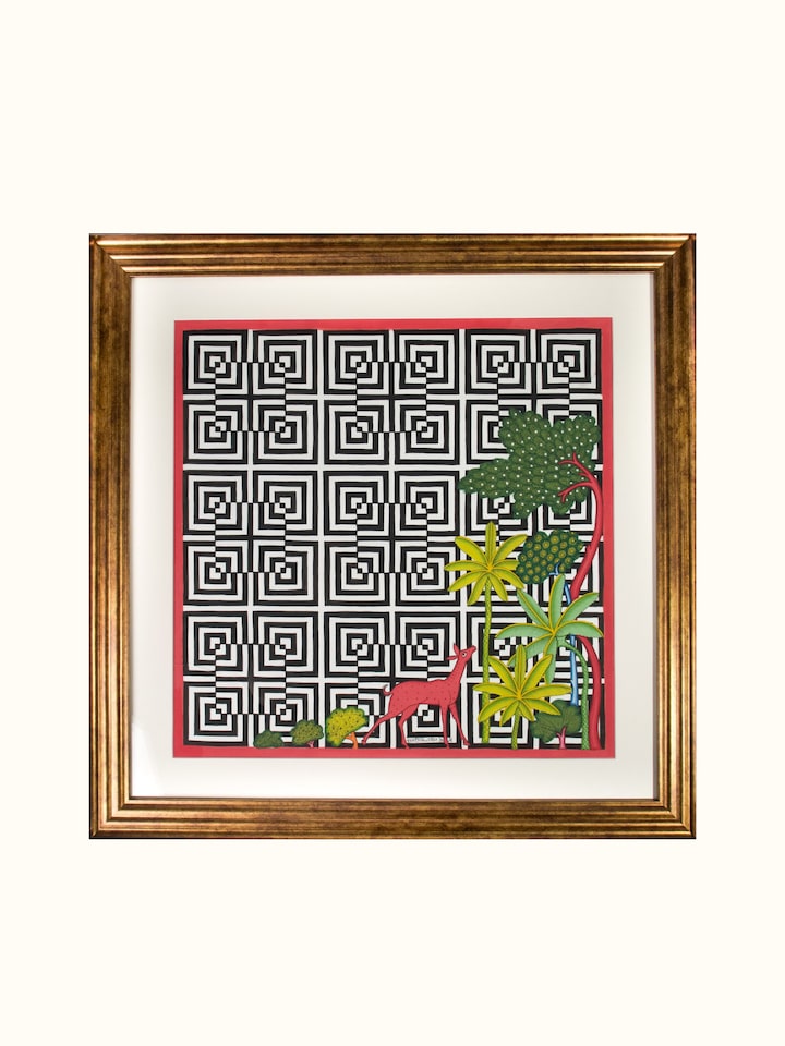 Front view of the Deer Forest Geometric Illusion Pichwai Painting
