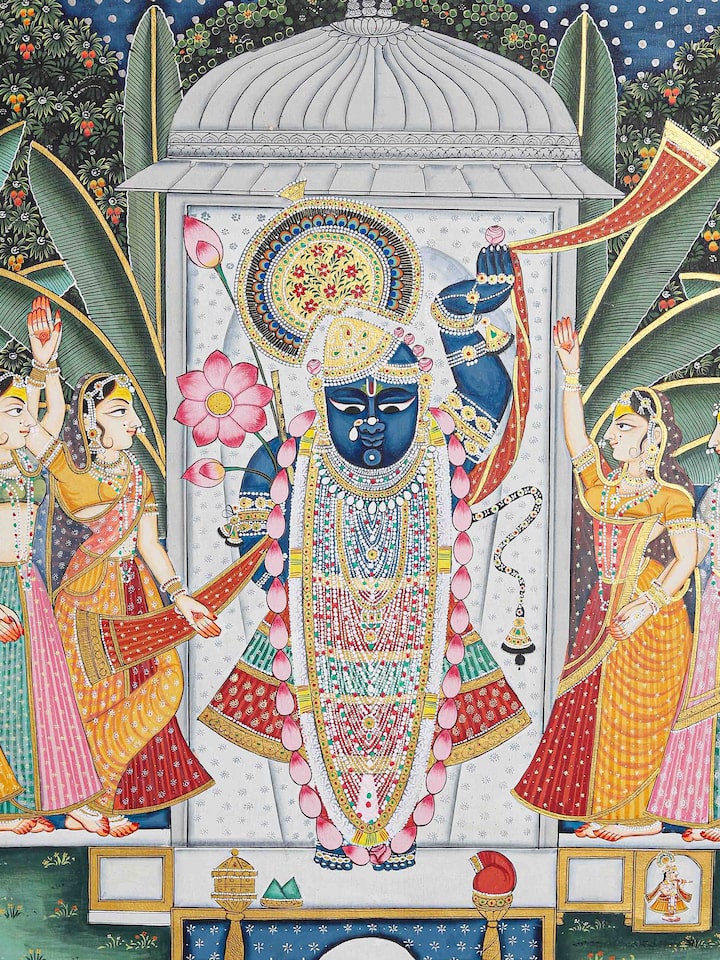 Detail view of the Sharad Purnima 24 Darshan Pichwai Painting